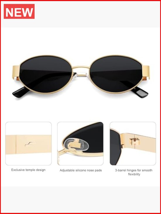 Retro Oval Oversized Sunglasses UV400 Protection Metal Frame main image 4